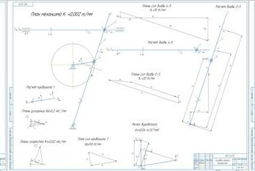 Чертеж Синтез и расчёт кулисного механизма привода строгального станка