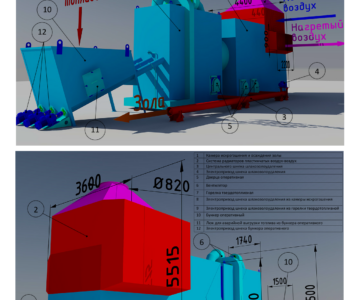 3D модель Твердотопливный нагреватель воздуха (рекуператор воздух-воздух)