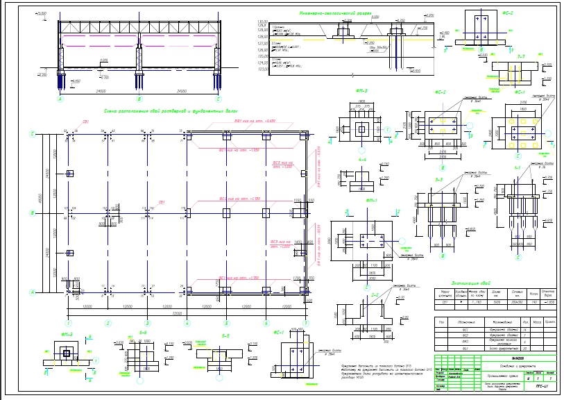 Чертеж Проектирование основания и фундаментов одноэтажного промышленного здания