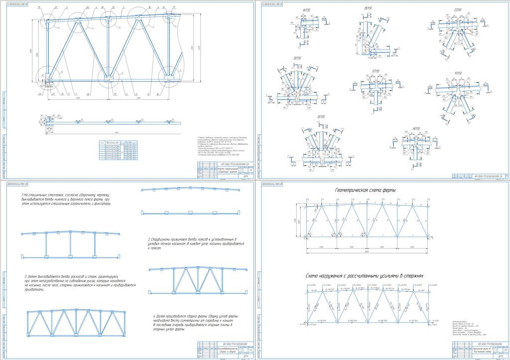 Чертеж Проектирование двухскатной сварной фермы пролетом 8 м