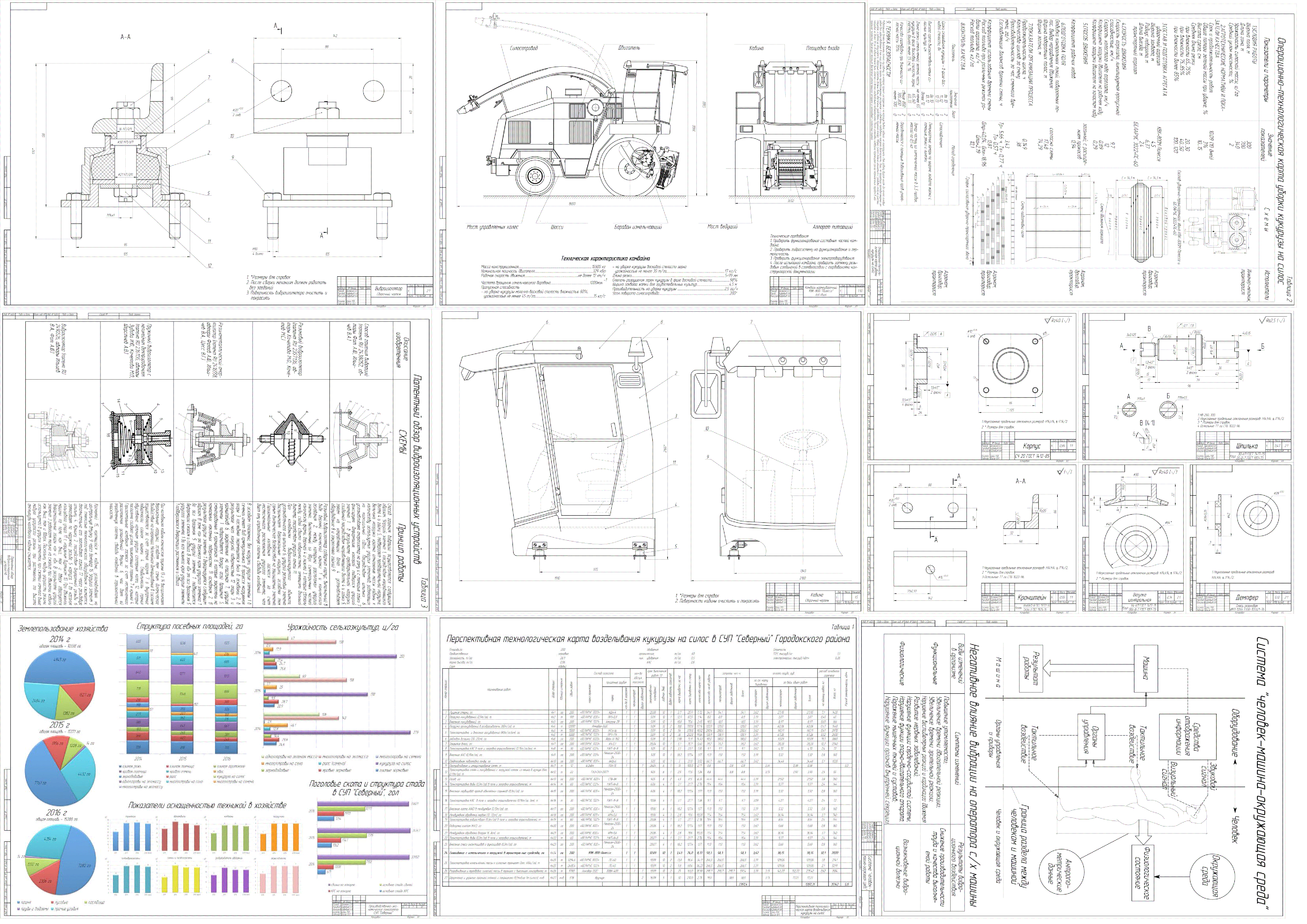 Чертеж Технология возделывания и уборки кукурузы на силос с разработкой виброзащитного устройства кабины оператора кормоуборочного комбайна КВК-800 «Палессе»