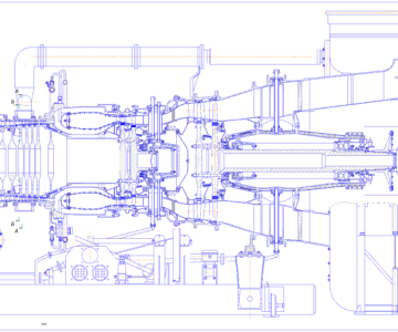 Чертеж Продольный разрез газотурбинной установки ГПА 4-РМ