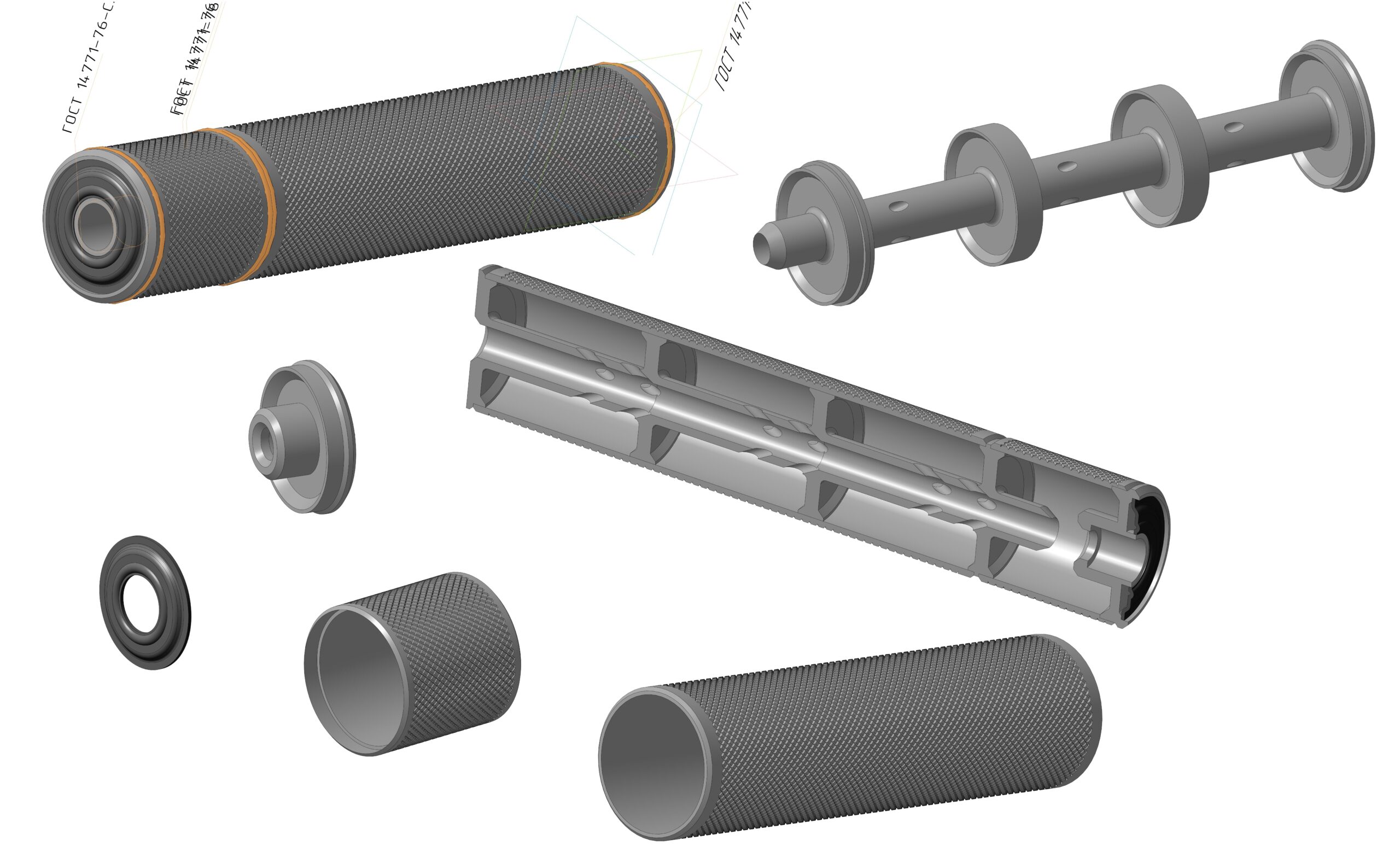 Глушитель ПСУЗВ-2А для оружия калибра 7,62 мм - Чертежи, 3D Модели, Проекты, Огнестрельное оружие