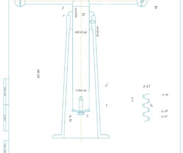 Чертеж Проектирование винтового домкрата F = 13000 H