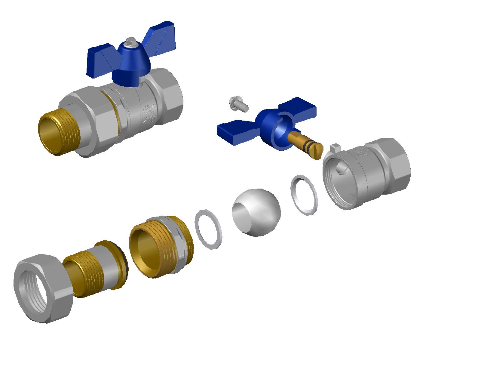 3D модель Шаровый кран FIV 3/4 со сгоном, сборка