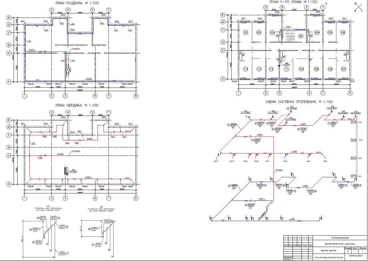 Чертеж Отопление и вентиляция жилого здания в г. Ярославль