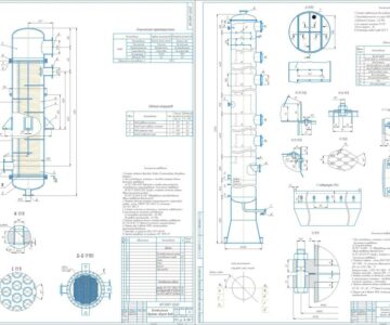 Чертеж Ректификационная колонна с ситчатыми тарелками диаметром 1600 мм