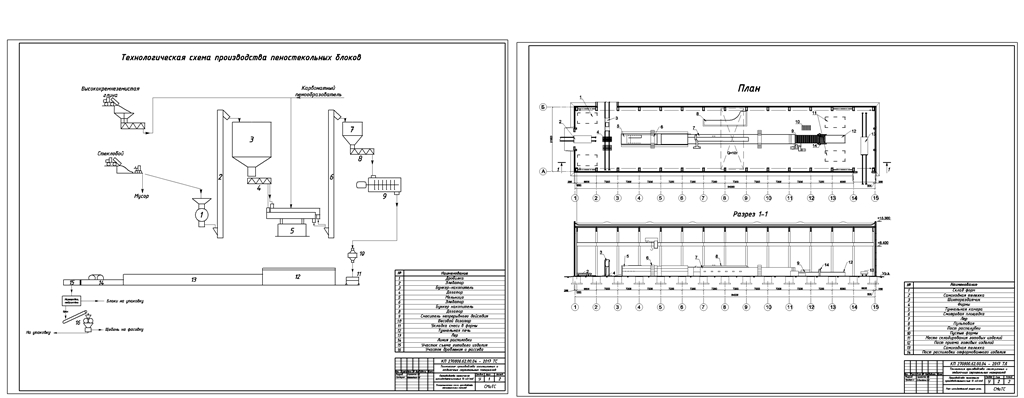 Чертеж Цех по производству пеностекла. Производительность 15 тыс. м3 в год