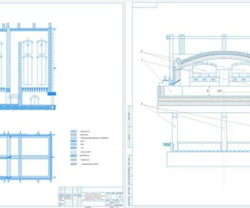Чертеж Расчёт ванной печи с подковообразным факелом и двухходовым регенератором производительностью 210 т/сутки для производства тарного стекла (бутылки для шампанского).