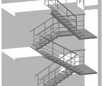 3D модель Лестница в коттедж 3 этажа - металлокаркас + расчет на прогиб