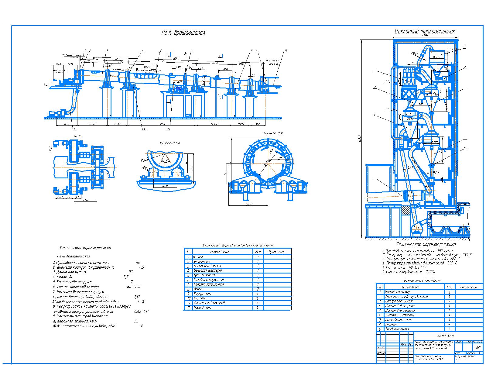 Чертеж Расчет вращающейся печи для обжига клинкера сухим способом