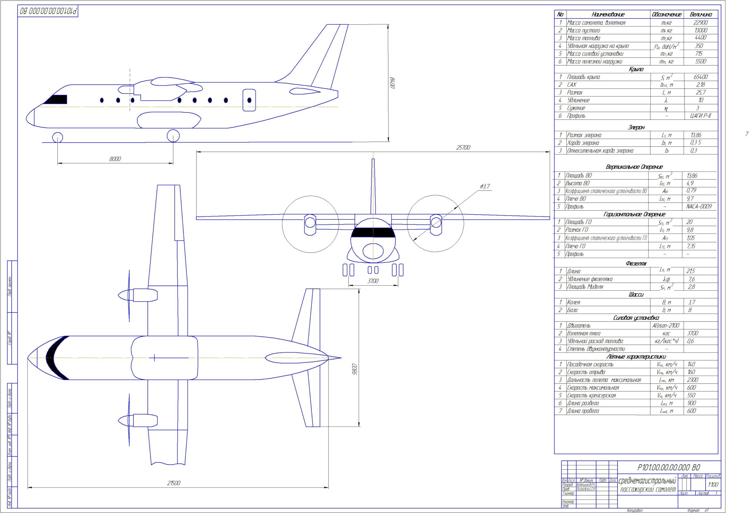 Чертеж Чертеж среднемагистрального самолета