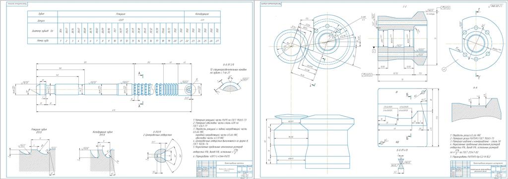 Чертеж Проектирование протяжки для цилиндрических отверстий и фасонного резца