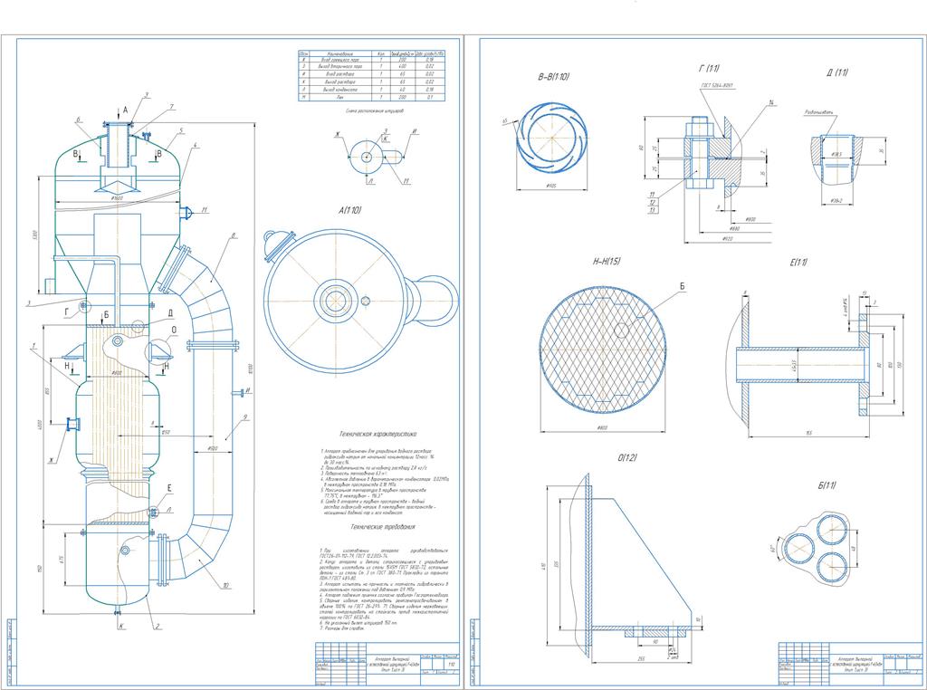 Чертеж Курсовой проект на тему: «Однокорпусная выпарная установка для концентрирования водного раствора NaOH»