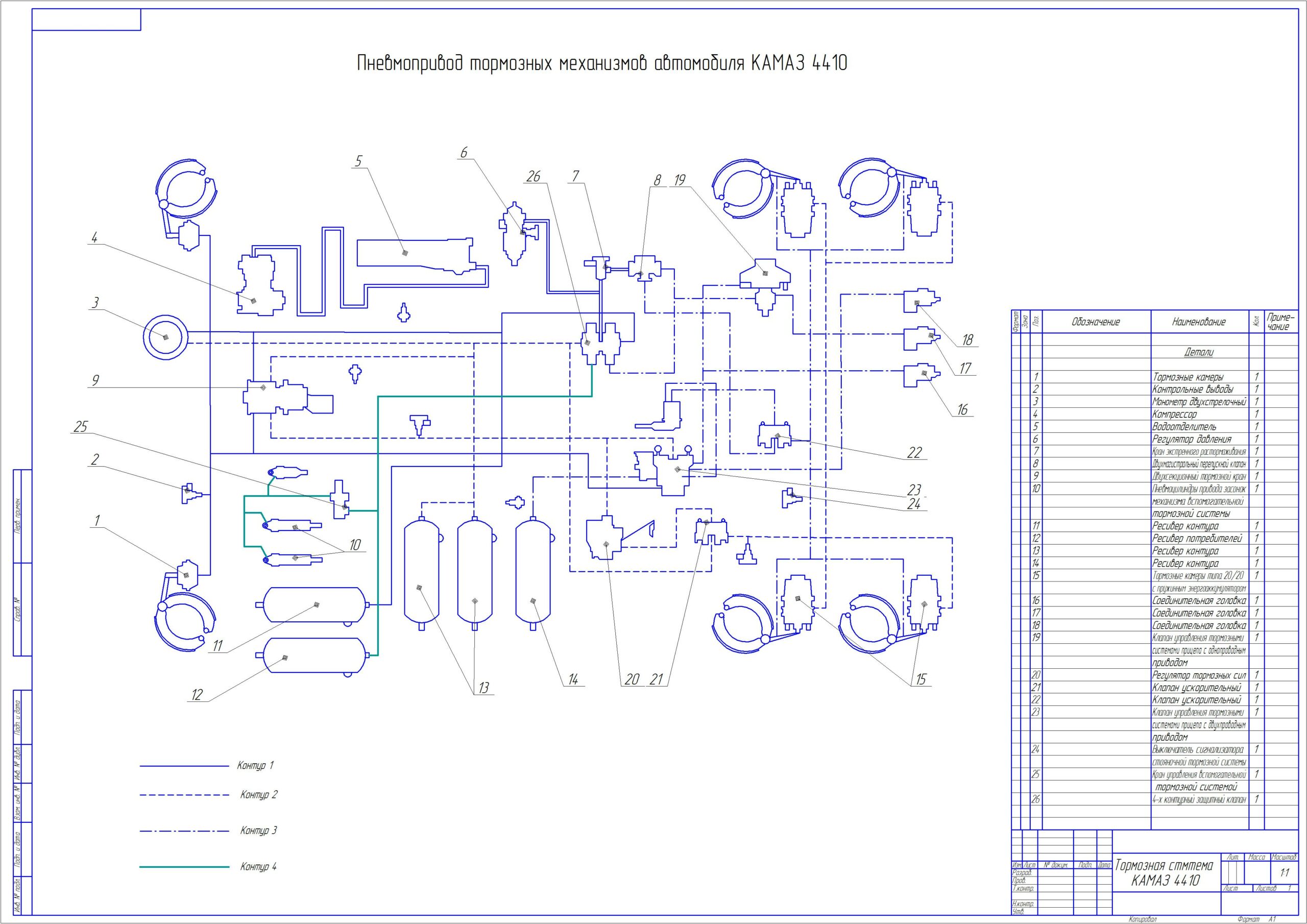 Чертеж Тормозная система КАМАЗ 4410