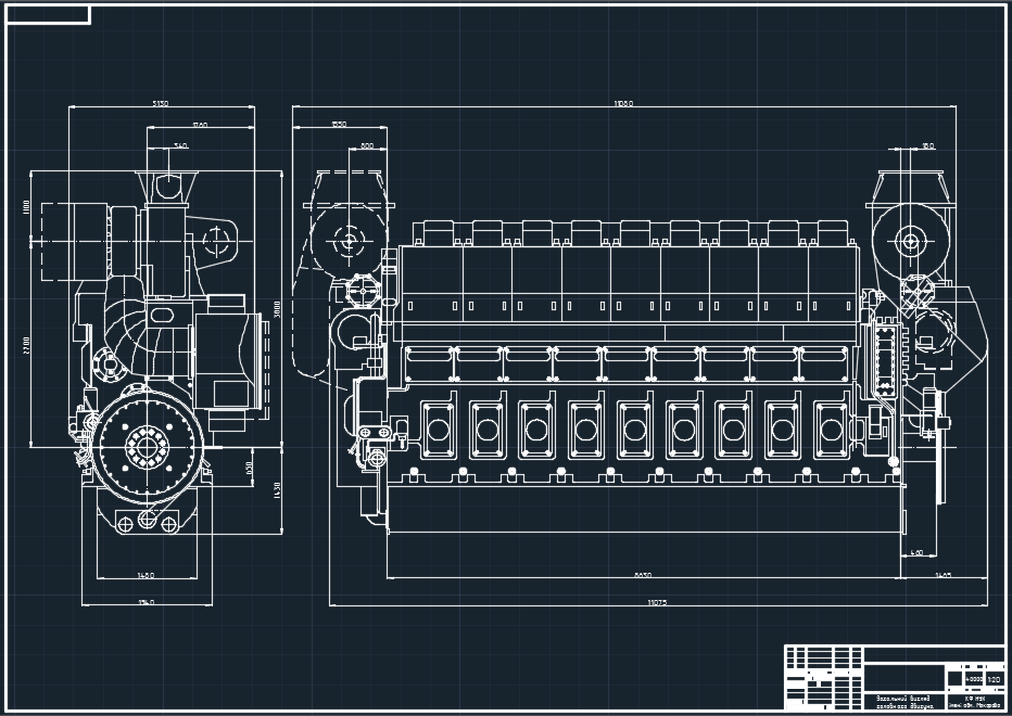 3D модель Чертеж двигателя Wartsila NSD 9L46D