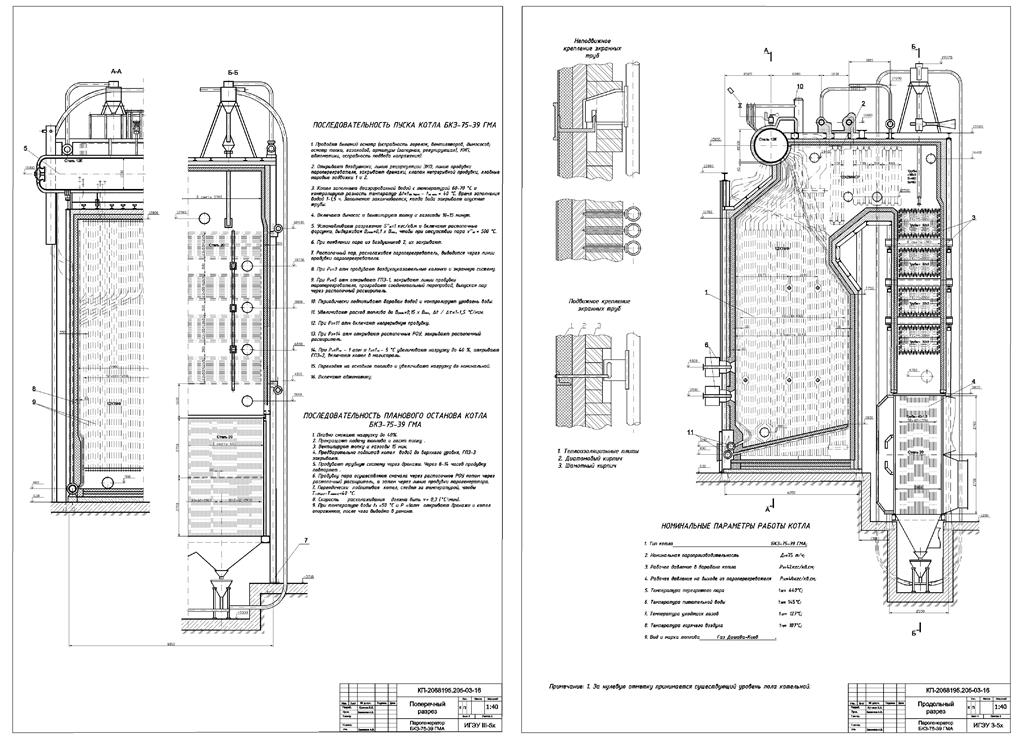 Чертеж Поверочно-конструкторский расчет котельного агрегата БКЗ-75-39_ГМА
