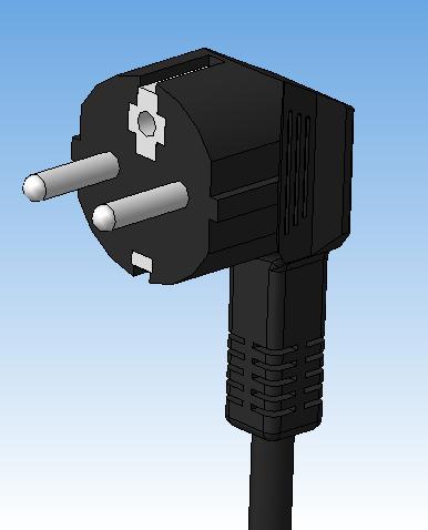 3D модель Вилка двухполюсная с боковыми заземляющими контактами 16А, 250В, ГОСТ 7396.1-89
