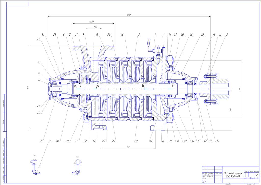 Чертеж Насос ЦНС 300-600 чертеж в разрезе