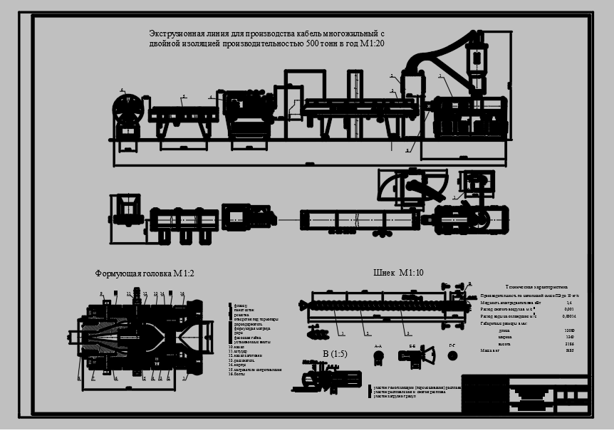 Чертеж Проект участка для производства изделия кабель многожильный с двойной изоляцией производительностью 500 тонн в год