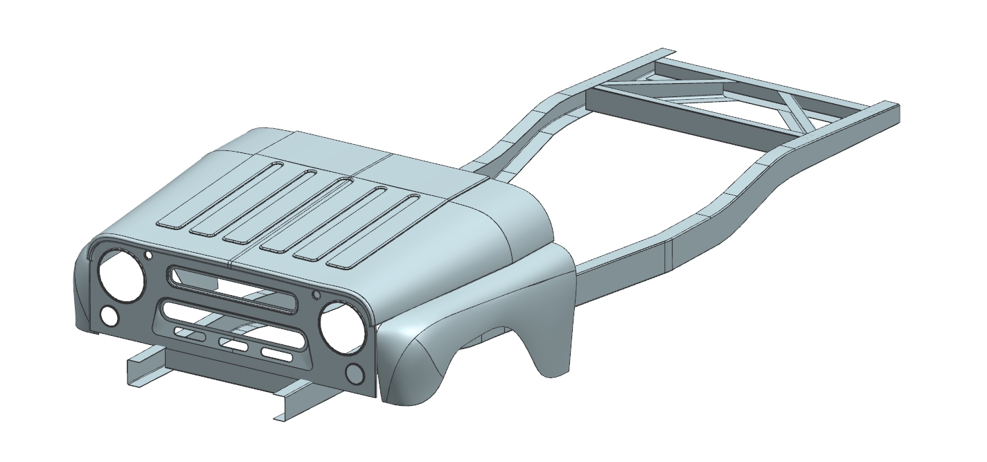 3D модель Рама и передняя часть кузова УАЗ 469