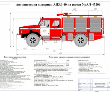 Чертеж Автоцистерна пожарная АЦ3,0-40 на шасси УрАЛ-43206