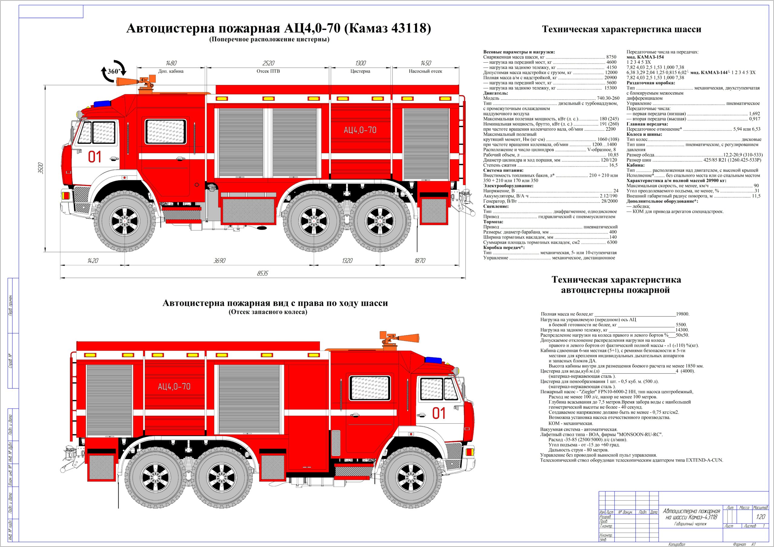 Чертеж Пожарный автомобиль АЦ4,0-70-Камаз-43118