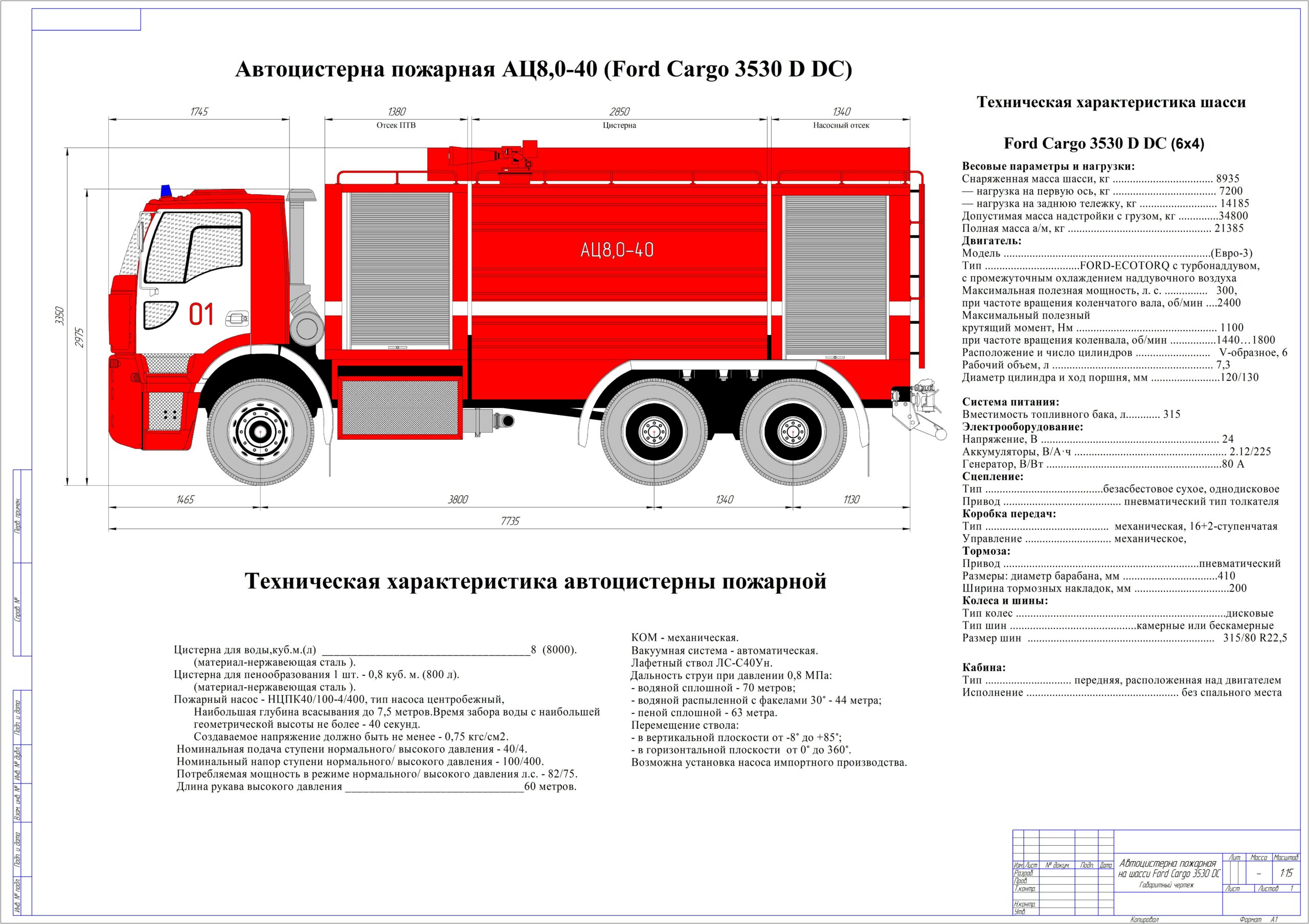 Чертеж Автоцистерна пожарная АЦ8,0-40 (Ford Cargo 3530 D DC)