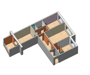 3D модель Трехкомнатная квартира с жилой площадью 39 м2