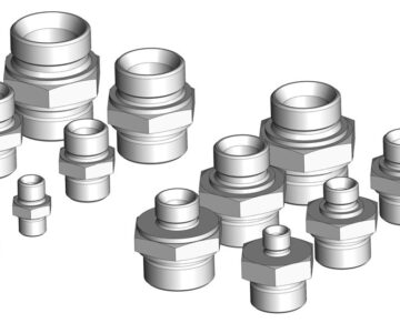 3D модель Комплект прямых гидравлических фитингов с дюймовой наружной резьбой и конусом 60° (BSP 60° - BSP 60°)