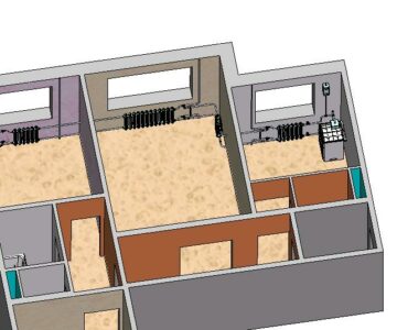 3D модель Комбинированное отопление трехкомнатной квартиры