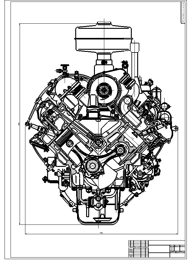 Чертеж Шестицилиндровый двигатель СМД-60