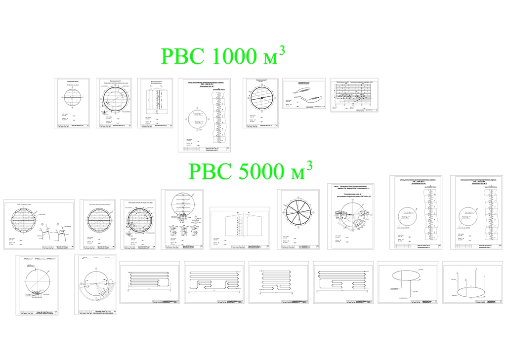 Чертеж Резервуар вертикальный стальной РВС1000, РВС5000, исполнительная схема