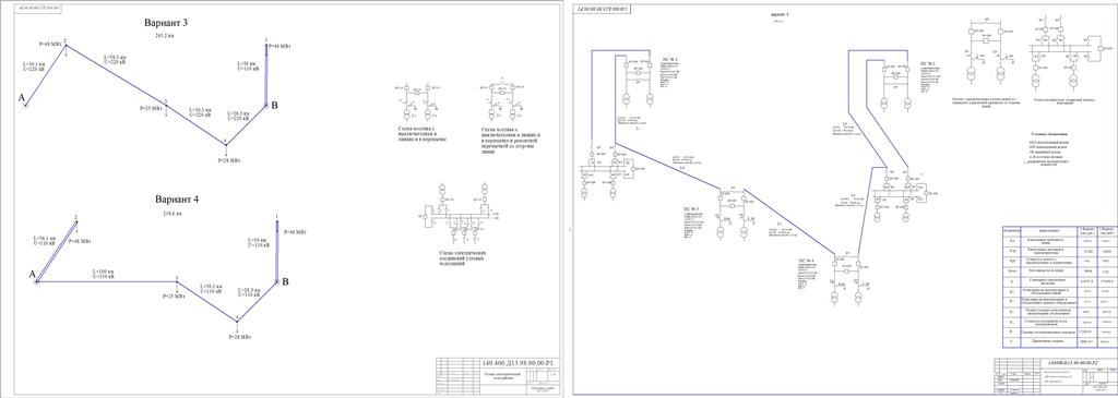 Чертеж Проект районной электрической сети для электроснабжения потребителей подстанций 1-4