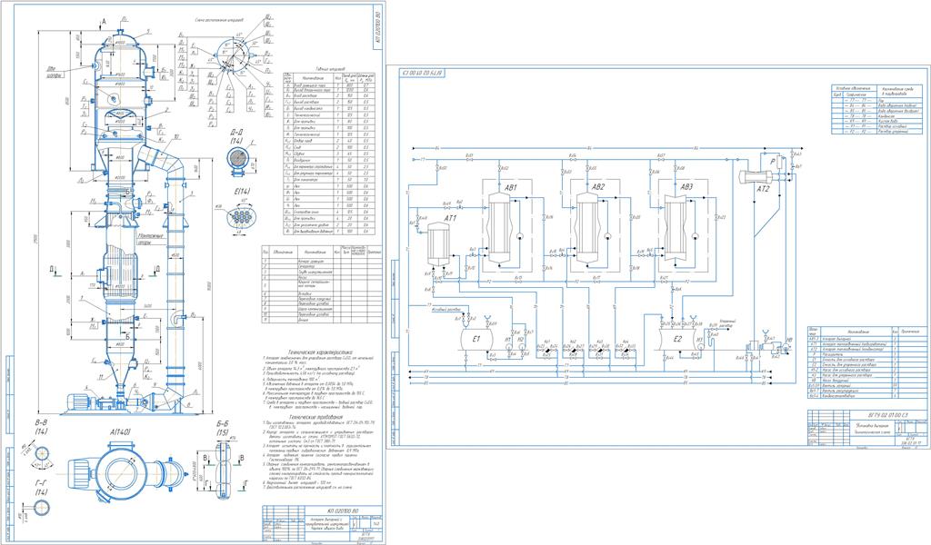 Чертеж Проектирование трехкорпусной выпарной установки (Выпарной аппарат с принудительной циркуляцией)
