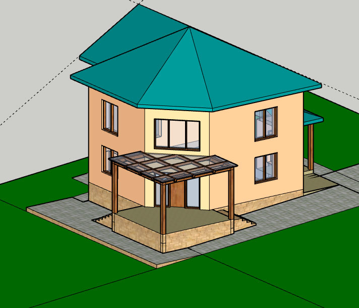 3D модель Коттедж 2 этажа, эскиз Sketch Up