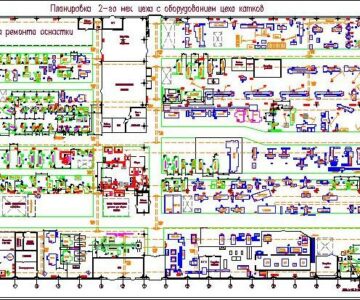 Чертеж Планировка 2-го мех. цеха с оборудованием цеха катков -2006