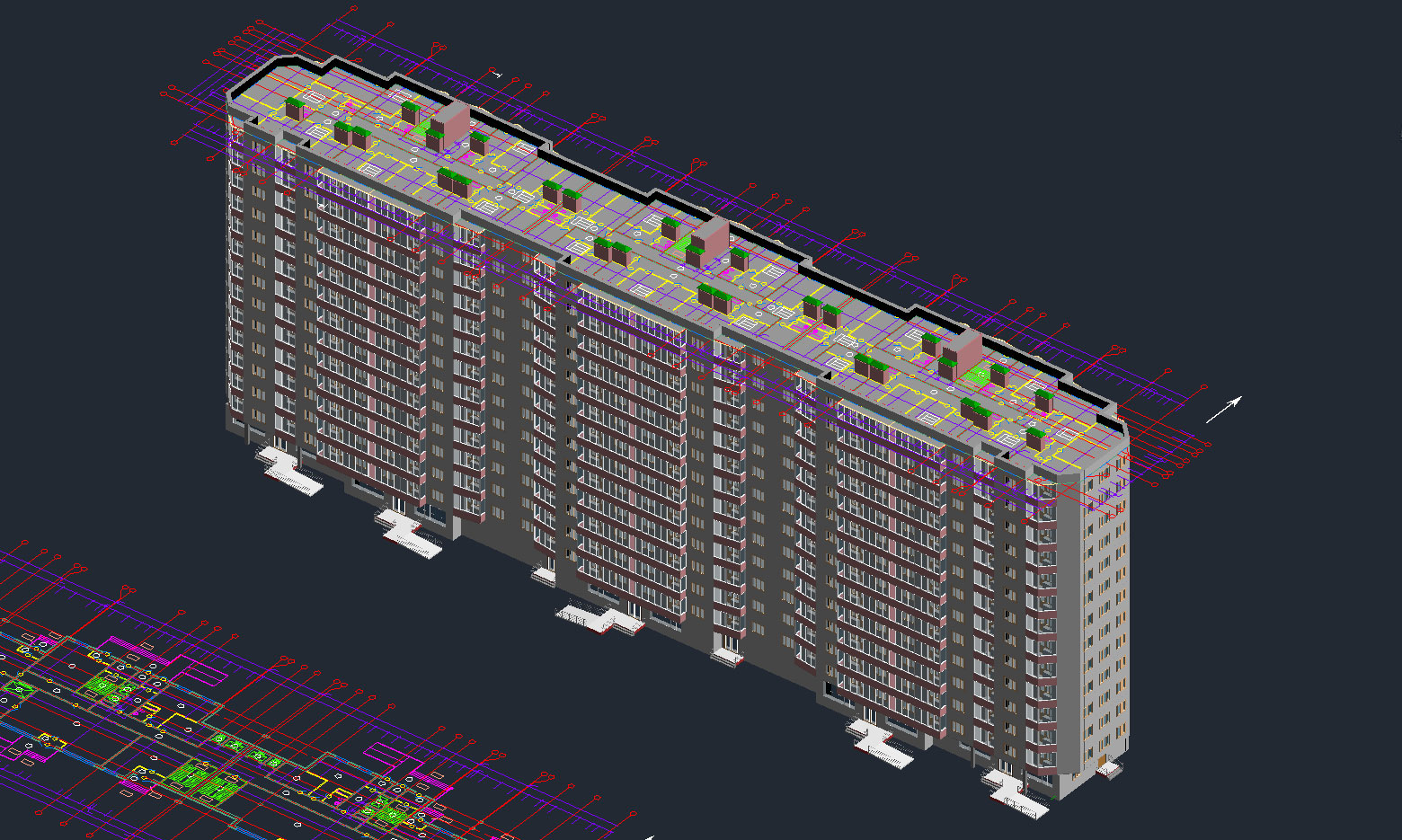 3D модель 14 этажный дом Revit