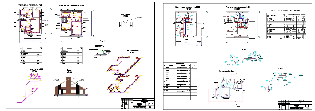 Чертеж Проектирование отопления, вентиляции и горячего водоснабжения коттеджа