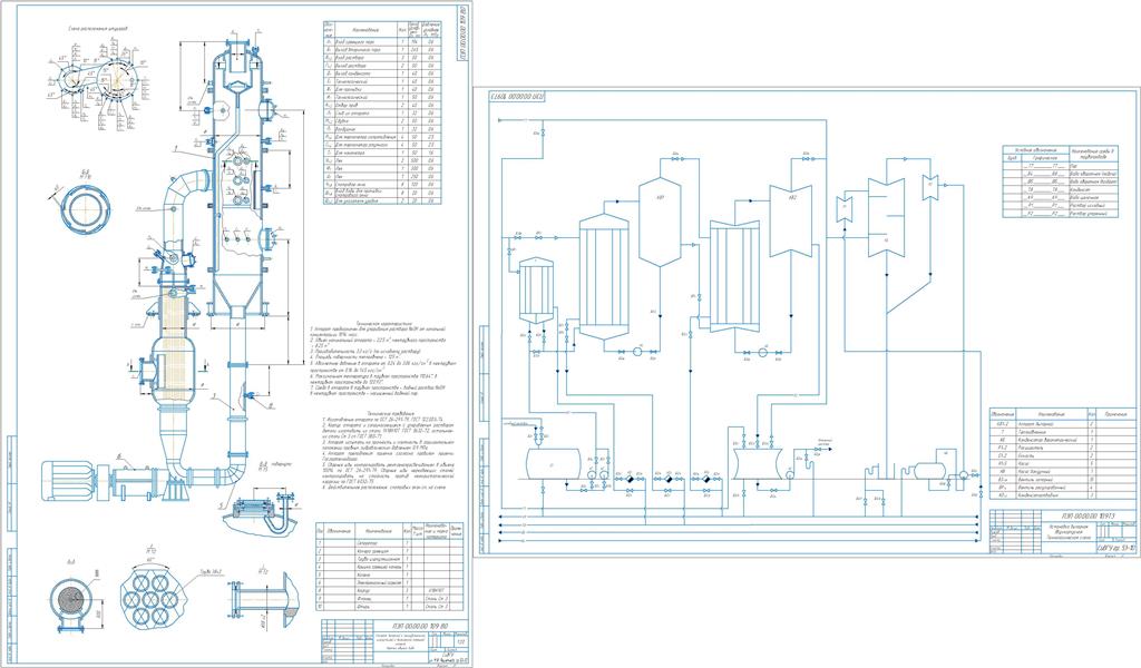 Чертеж Проект прямоточной выпарной установки