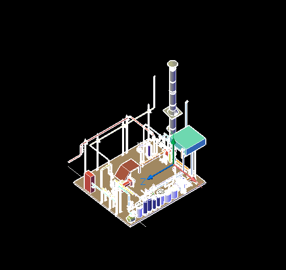 3D модель Паровая котельной с котлом Е-1.0-0.9-ГМ, работающая на газовом топливе.