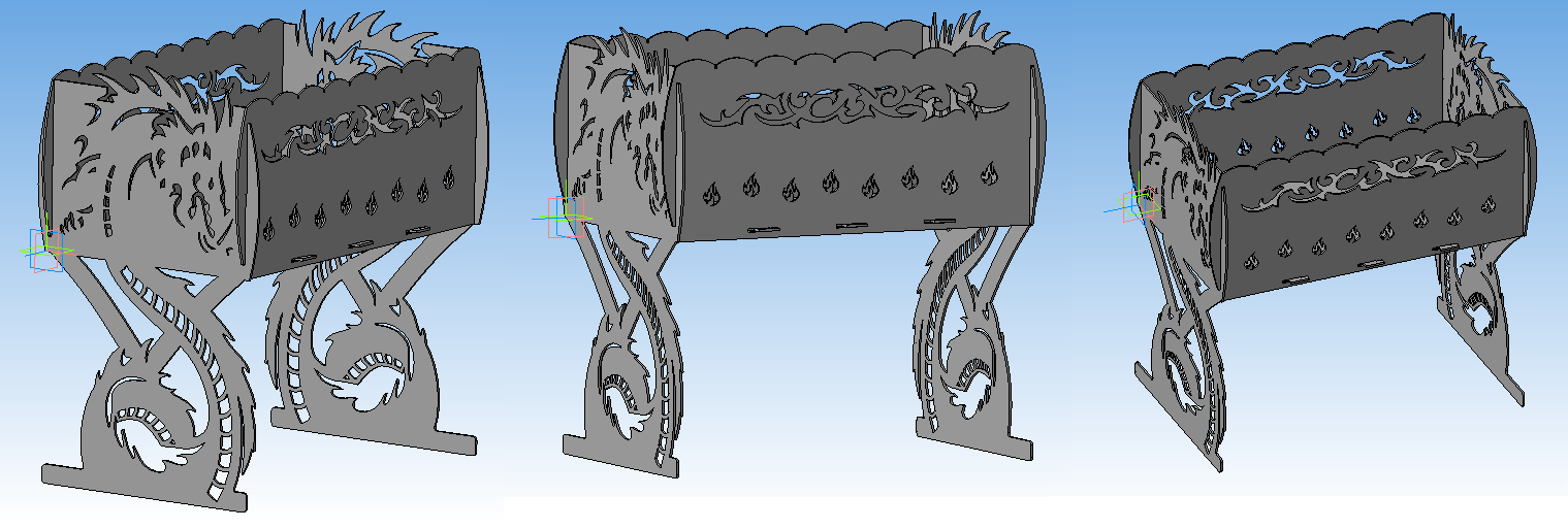 3D модель Мангал разборный "дракон" с резными ножками