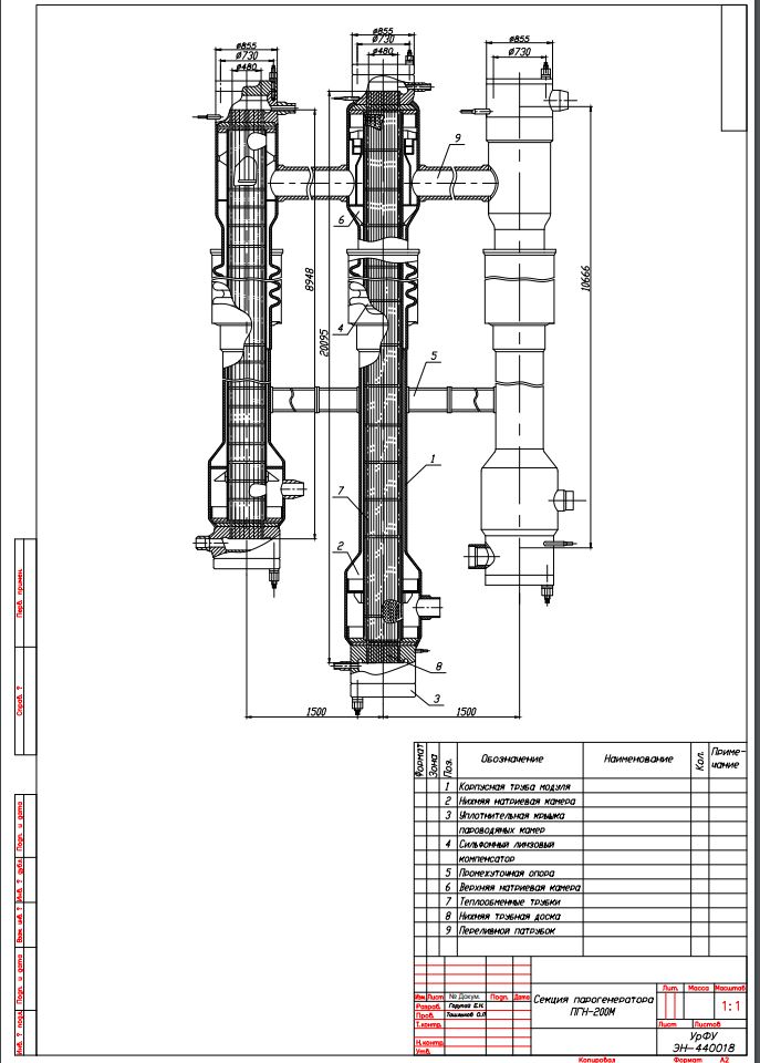 Чертеж Расчет парогенератора ПГН-200М