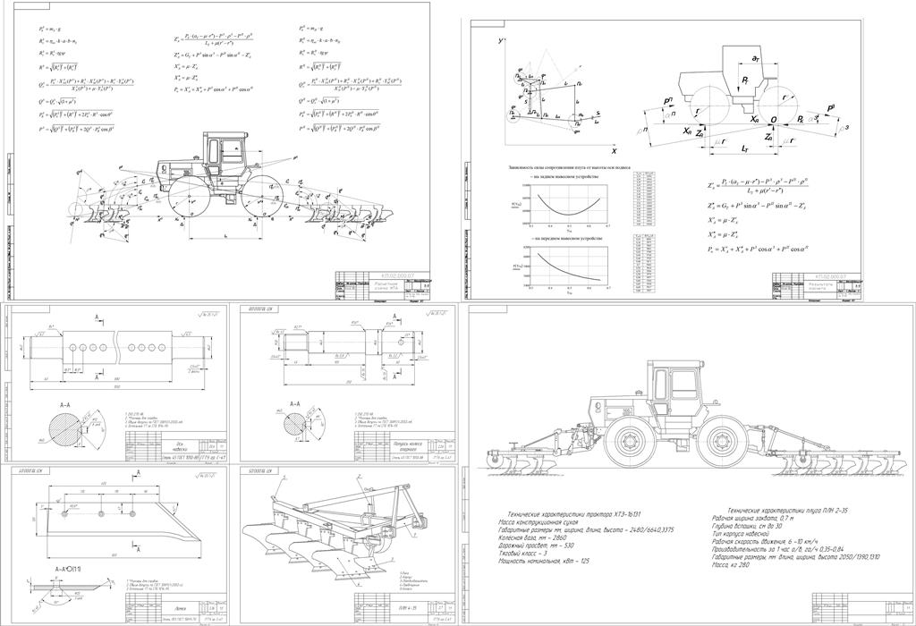 Чертеж Формирование математической модели трактора ХТЗ-16131 работающего по схеме «pusch-pull»,с фронтальным (ПЛН-2-35) и задненавесным (ПЛН-4-35)