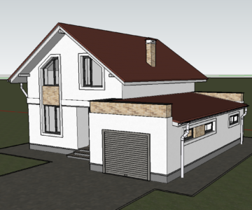 3D модель 3D модель одноэтажного дома с мансардой и гаражом.