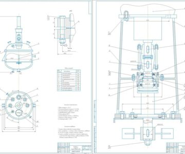 Чертеж Химический аппарат с мешалкой ВЭЭ, вариант 22