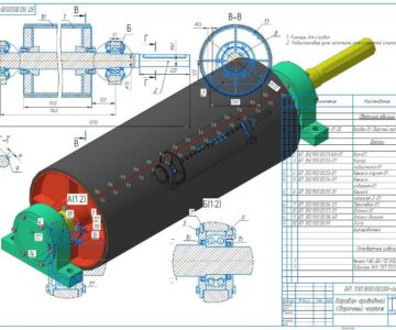 3D модель Приводной барабан ленточного конвейера для ленты шириной 800 мм в Компасе-3D-v13 + сборочный чертёж барабана