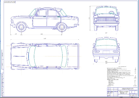 Чертеж Габаритный чертеж Москвич-412