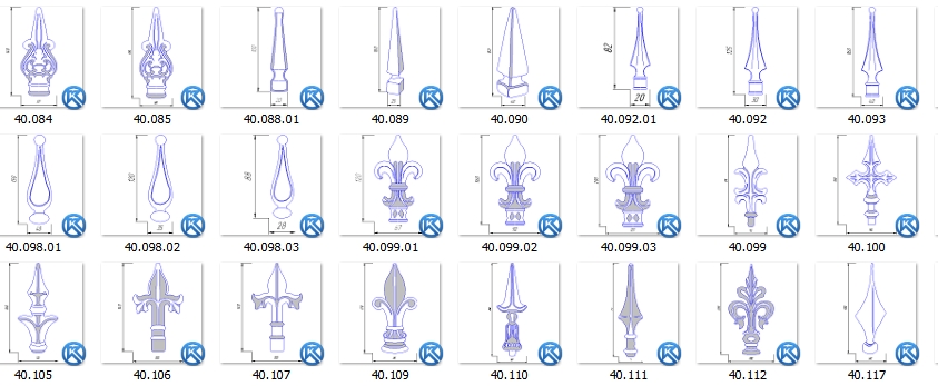 Чертеж Коллекция кованых элементов: Пики и копья