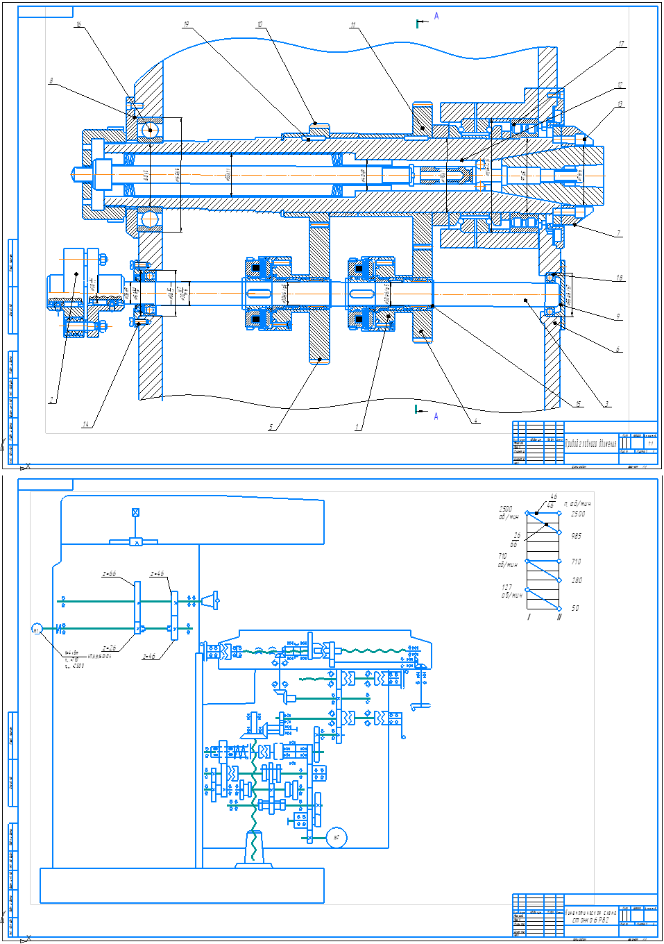 Чертеж Привод главного движения станка с бесступенчатым регулированием прототип 6Р82